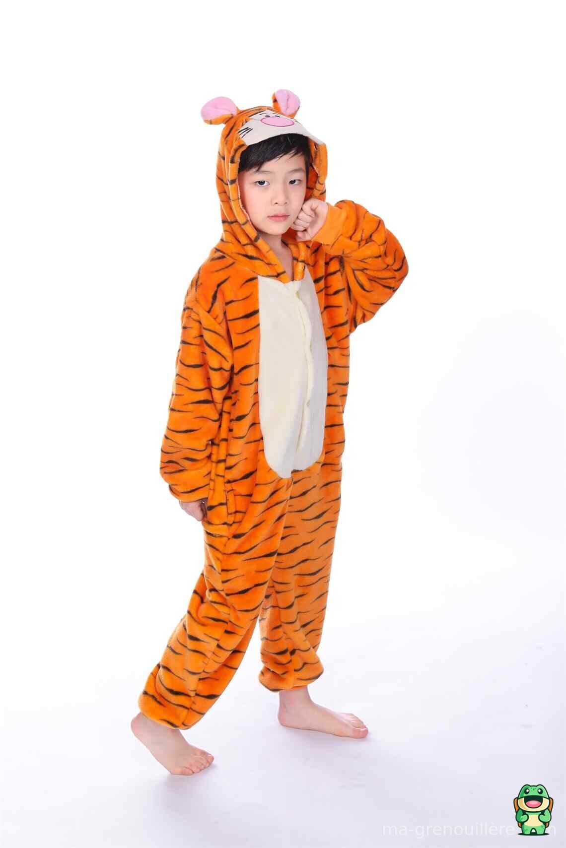 Capuche de la grenouillère tigre enfant avec oreilles félines