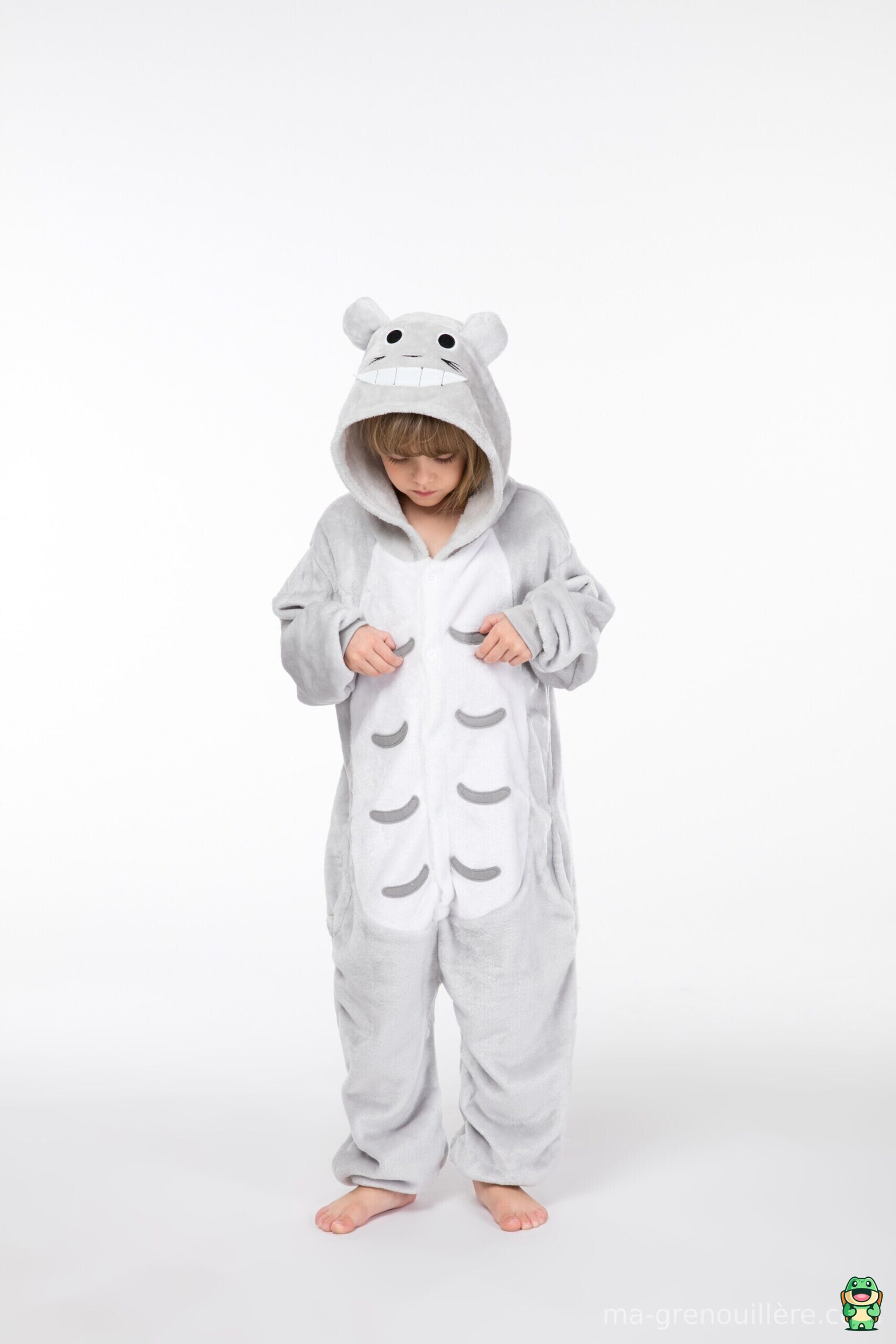 Dos de la grenouillère Totoro grise à capuche