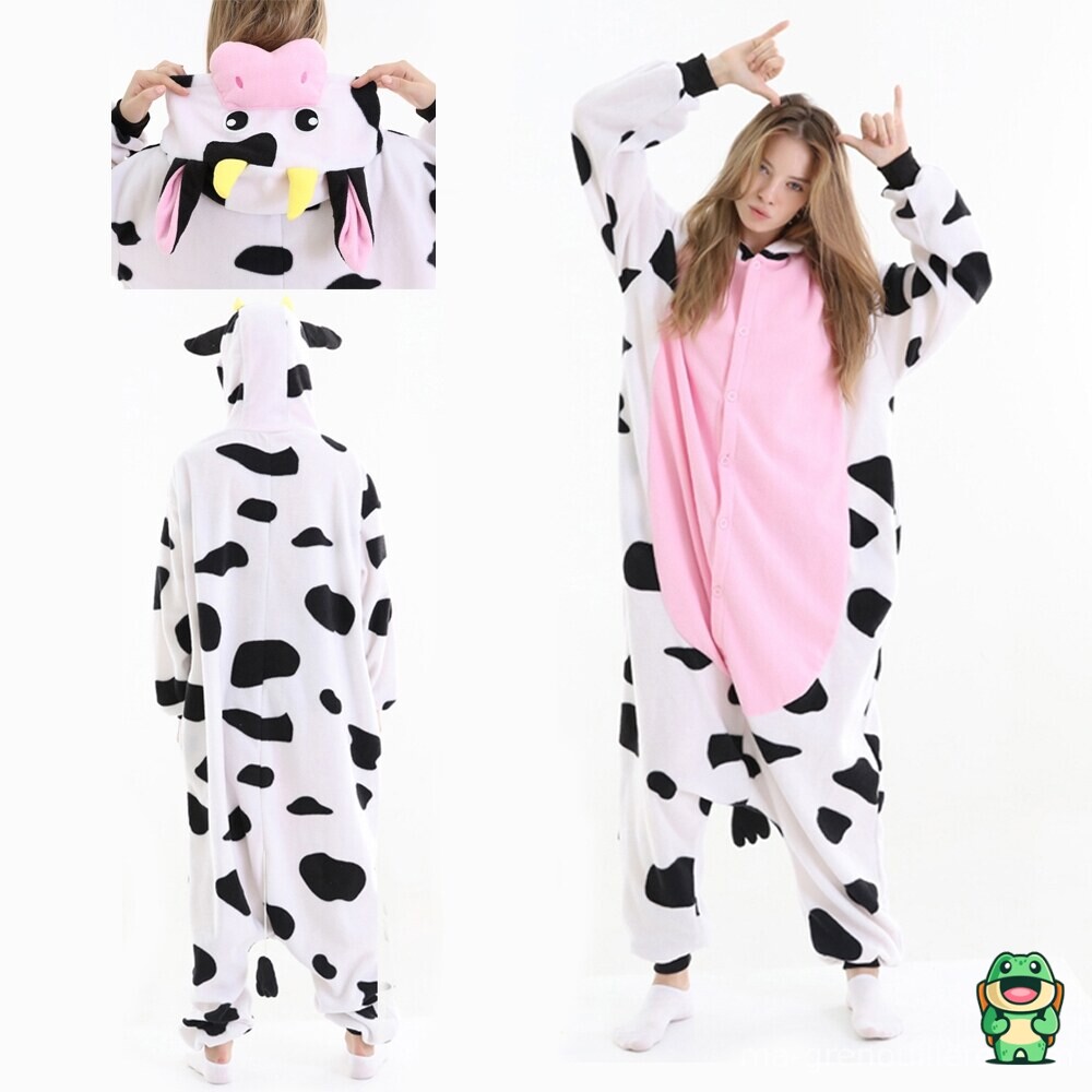 Vue de face de la grenouillère vache rose adulte