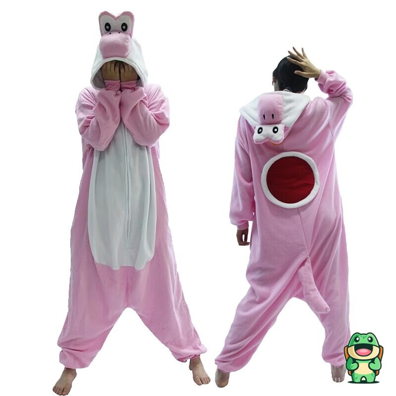 Vue de face de la grenouillère yoshi super mario avec capuche