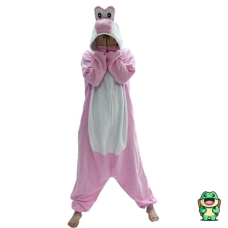 Capuche détaillée de la grenouillère yoshi super mario avec visage fantaisie