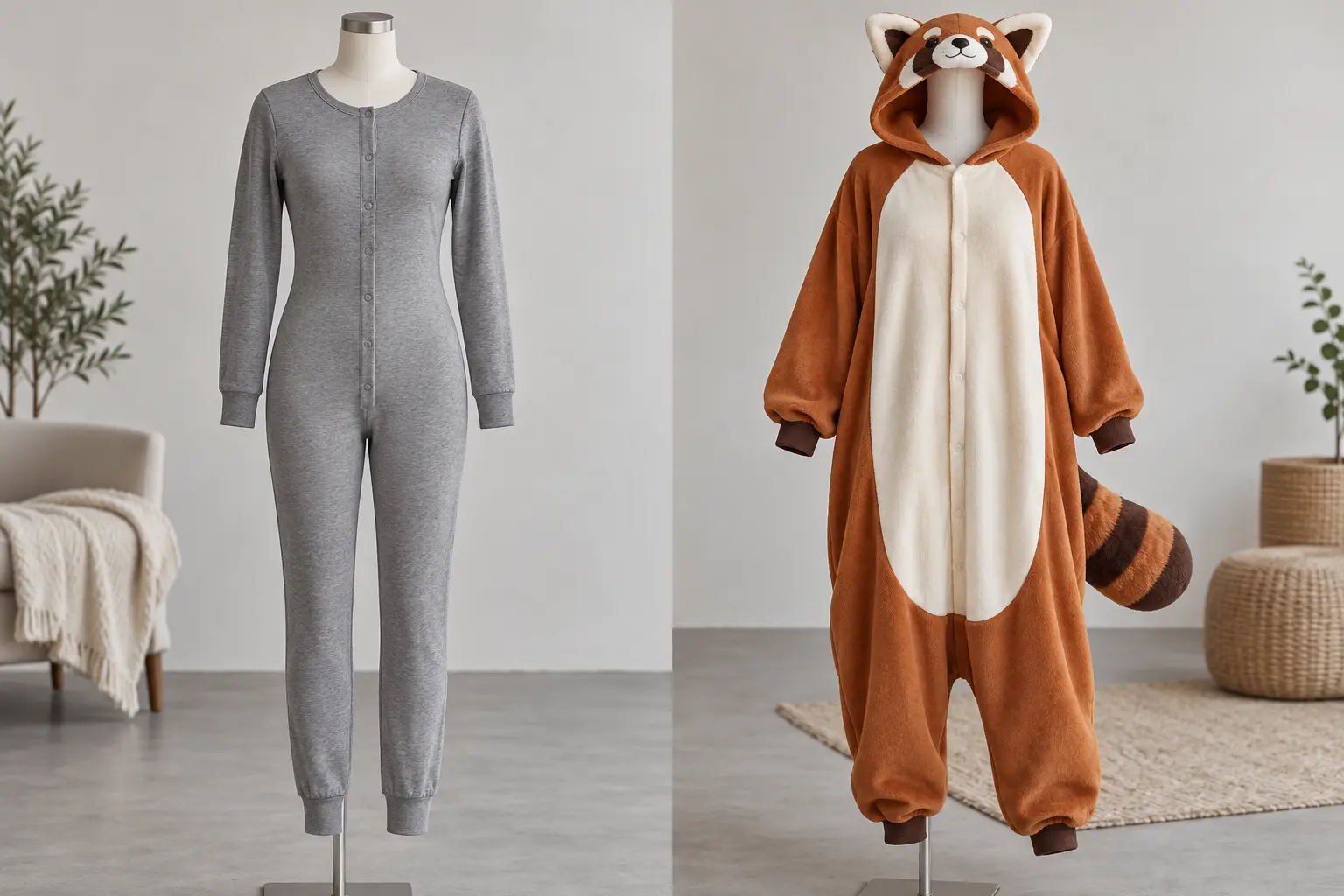 Comparaison entre un onesie sobre et un kigurumi animal ample